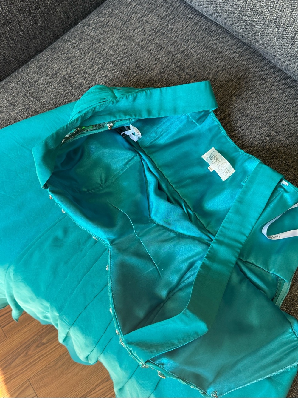 Sydney’s Closet Teal Beaded Chiffon Mini Dress - Picture 12 of 16
